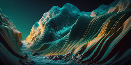 Organic fractal wavy background with soft color. Trendy modern gradient abstract wave fluid composition. Groovy vibrant sea waves as lines and shapes texture. Generative aiの素材