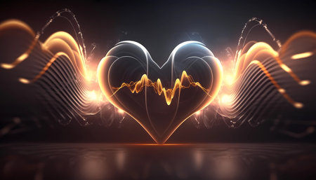 Heartbeat or Heart attack pulse visualization. 3D healthcare medical background. Cardiogram and Myocarditis signal diagnosis design. Chest impulse signal ECG or EKG. Generative AIの素材
