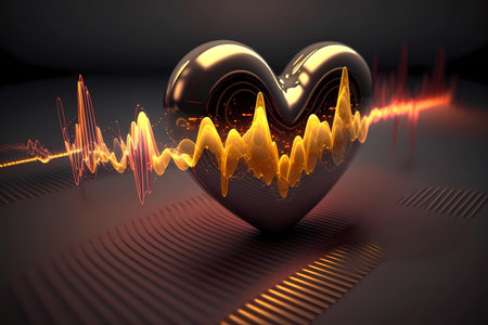 Heartbeat or Heart attack pulse visualization. 3D healthcare medical background. Cardiogram and Myocarditis signal diagnosis design. Chest impulse signal ECG or EKG. Generative AIの素材