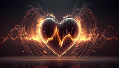 Heartbeat or Heart attack pulse visualization. 3D healthcare medical background. Cardiogram and Myocarditis signal diagnosis design. Chest impulse signal ECG or EKG. Generative AIの素材
