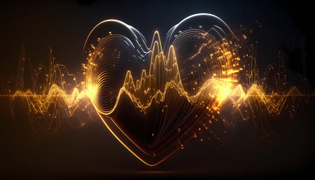 Heartbeat or Heart attack pulse visualization. 3D healthcare medical background. Cardiogram and Myocarditis signal diagnosis design. Chest impulse signal ECG or EKG. Generative AIの素材