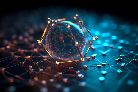 Nanotechnology microchip chip board processor. Futuristic computing technology of nano electronic device macro shot. Abstract hardware future innovation or silicon hi tech background. Generative AIの素材