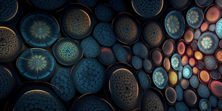 Nanotechnology structure of hexagonal nano material. abstract futuristic network of neurons and neural networking. geometric close-up macro shot as dynamic hitech background concept. Generative AIの素材