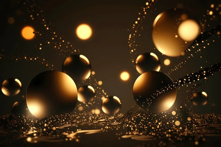 Luxurious golden particles on black background. Evoking glamour and luxury. Perfect for stylish fashion cosmetics designs and presentations Ideal for elegant glitter bokeh theme content. Generative AIの素材