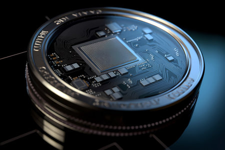 Coin for currency technology business internet concept. CBDC central bank digital currency conceptual illustration. Future economy financial exchange and banking global trade. Generative AIの素材