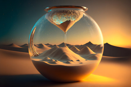 Day and night time change concept, 24 Hours. from morning till dawn, desert landscape with moon to sun cycle. circle of life. Generative AI. High quality illustrationの素材
