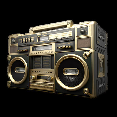 Vintage boombox icon. 1980s Boom Box Cassette Tape Player. Old school radio tape recorder doodle double cassette. AI-generated Contentの素材