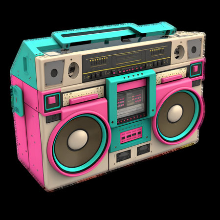 Vintage boombox icon. 1980s Boom Box Cassette Tape Player. Old school radio tape recorder doodle double cassette. AI-generated Contentの素材