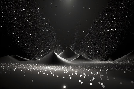 Black and white silver or metal particles background. Glitter shimmer light and shine light ray particles with bokeh effect. Abstract dust particle festive overlay burst design scene. Generative AIの素材