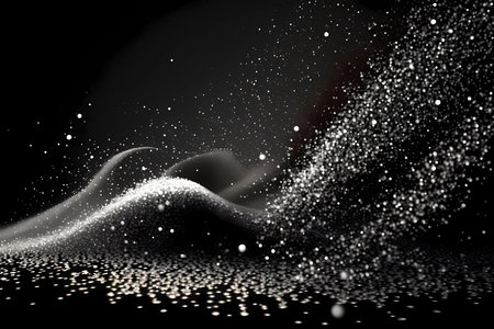 Black and white silver or metal particles background. Glitter shimmer light and shine light ray particles with bokeh effect. Abstract dust particle festive overlay burst design scene. Generative AIの素材