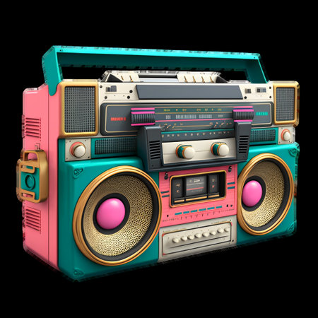 Vintage boombox icon. 1980s Boom Box Cassette Tape Player. Old school radio tape recorder doodle double cassette. AI-generated Contentの素材