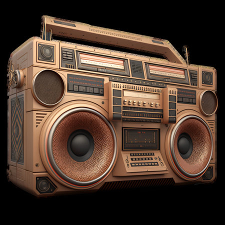 Vintage boombox icon. 1980s Boom Box Cassette Tape Player. Old school radio tape recorder doodle double cassette. AI-generated Contentの素材