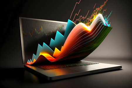 Charts bursting out of a laptop screen. Representing success and growth for business or financial. Generated AIの素材