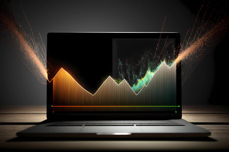 Charts bursting out of a laptop screen. Representing success and growth for business or financial. Generated AIの素材