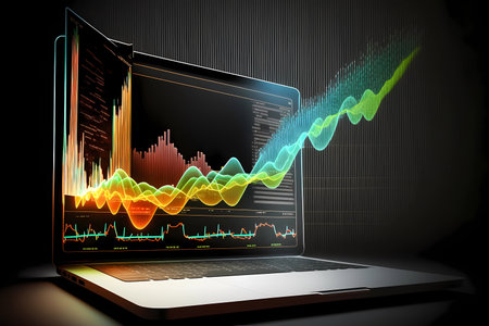 Charts bursting out of a laptop screen. Representing success and growth for business or financial. Generated AIの素材