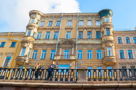 Saint Petersburg, Russia - October 3,2016. Downtown of Saint Petersburg - apartment house on the embankment of the Griboedov canal. The house was built in 1823.のeditorial素材