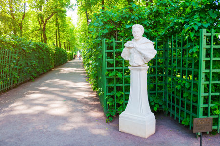 St Petersburg, Russia - June 6, 2019. The sculpture of Jan Sobieski, Polish King in the Summer Garden. Summer garden - the most famous garden of St Petersburg Russiaのeditorial素材