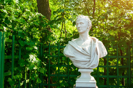 St Petersburg, Russia - June 6, 2019. The sculpture of Roman Emperor Trajan. Summer garden - the...