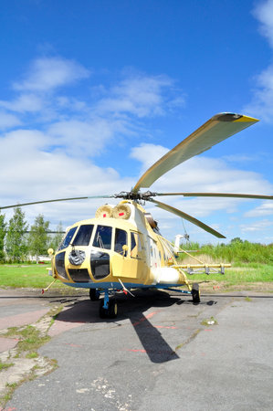 SAINT-PETERSBURG, RUSSIA - MAY 23, 2015. The Mil Mi-171 Sh helicopter -export version of Mi-8 AMTSh- of Algerian Air Force at the parking in Pulkovo airportのeditorial素材