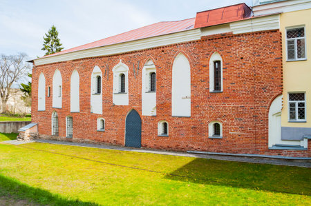 Veliky Novgorod, Russia - April 29,2018. The Archbishop's palace building, where the Palace of facets museum is situated, Veliky Novgorod, Russiaのeditorial素材