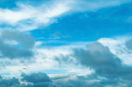 Dramatic blue sky background, vast sky landscape panoramic scene