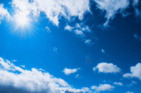 Dramatic blue sky background, vast sky landscape. Colorful blue sky view in bright tonesの写真素材