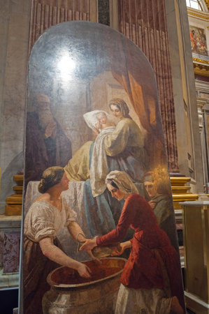 St Petersburg, Russia - August 15, 2017. Interior of the St Isaac Cathedral in St Petersburg, Russia. Mosaic Nativity of the Virginのeditorial素材