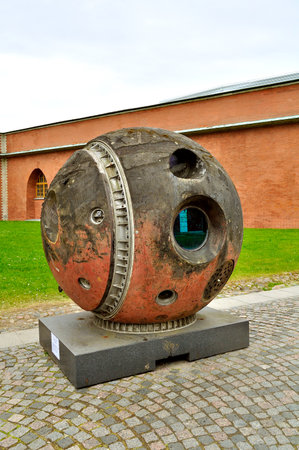 ST-PETERSBURG,RUSSIA-JUNE 19,2015.The lander of topographical satellite "Comet" in Peter and Paul fortress.Precise shots taken by device used to create topographic maps and digital elevation modelsのeditorial素材