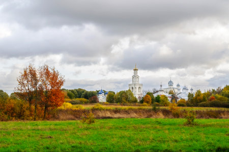 Veliky Novgorod Russia. View of Yuriev Monastery in Veliky Novgorod, soft focus processing, autumn...