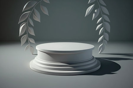 Empty podium mock up display, blank cosmetic ads stand product placement fashion ads on minimal grey dark color background, pedestal mockup scene platform ai generative promotion concept.の素材