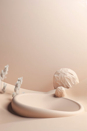 Empty podium background, mock up placement display, blank beauty stand cosmetic product fashion advertising, minimal luxury pedestal stage mockup showcase scene platform, ai generative illustration.の素材