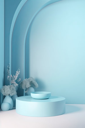 Empty podium background, mock up placement display, blank beauty stand cosmetic product fashion advertising, minimal luxury pedestal stage mockup showcase scene platform, ai generative illustration.の素材