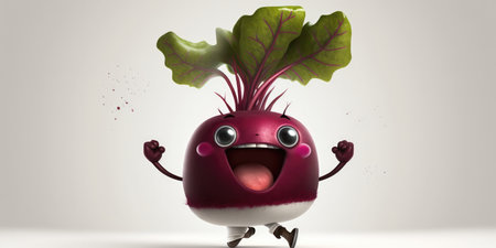 Happy smiling cartoon red beet radish face character, funny cute vegetable sticker color personage icon isolated on white background, healthy organic vegan diet food. AI generative.の写真素材