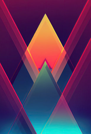 Glowing blue purple pink neon glowing triangle background. Futuristic bright abstract backdrop,...