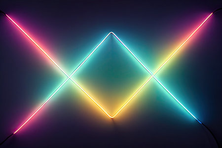Vibrant glowing blue pink yellow neon lines on dark gradient background wall colour illustration creative stylish trendy backdrop gradient.の写真素材