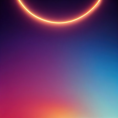 Glowing round circle neon glowing background. Futuristic bright abstract backdrop, geometric style...