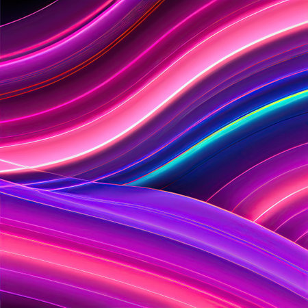 Neon curves bright vibrant blue purple waves flow ribbons abstract vertical minimalist background....