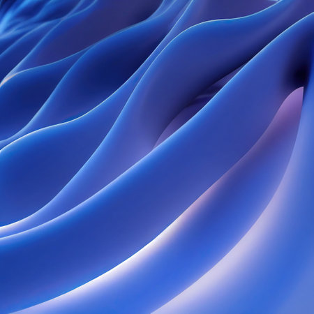 Neon curves bright vibrant blue waves flow ribbons abstract minimalist background. Glowing blue...
