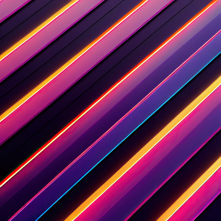 Colorful bright purple pink lines neon diagonal stripes background. Multicolored neon palette spectrum vibrant striped colour illustration creative stylish trendy backdrop gradient.の写真素材