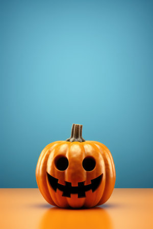 Happy Halloween holiday spooky scary background with decorations pumpkins, Haloween event invitation poster card mysterious orange backdrop, trick or treat fall party. Copy space.の素材