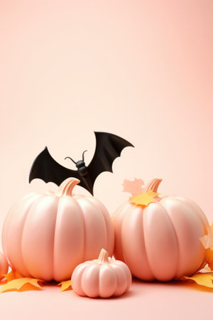 Happy Halloween holiday spooky scary background with decorations pumpkins, Haloween event invitation poster card mysterious pastel backdrop, trick or treat fall party. Copy space.の素材