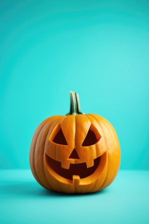 Happy Halloween holiday spooky scary background with decorations pumpkins, Haloween event invitation poster card mysterious pastel backdrop, trick or treat fall party. Copy space.の素材