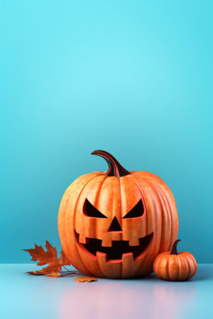Happy Halloween holiday spooky scary background with decorations pumpkins, Haloween event invitation poster card mysterious pastel backdrop, trick or treat fall party. Copy space.の素材