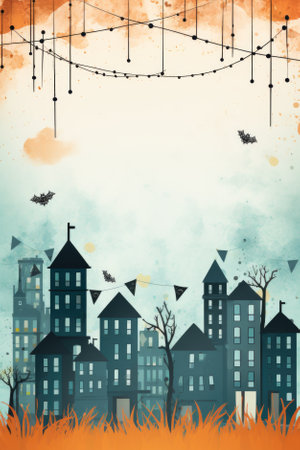 Happy Halloween holiday spooky scary background with decorations pumpkins, Haloween event invitation poster card mysterious pastel backdrop, trick or treat fall party. Copy space.の素材