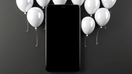 Black balloons on grey background, top view.の素材