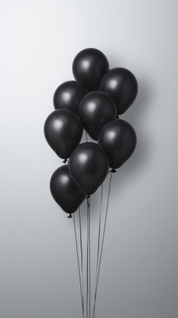 Black balloons on grey background. black friday.の素材