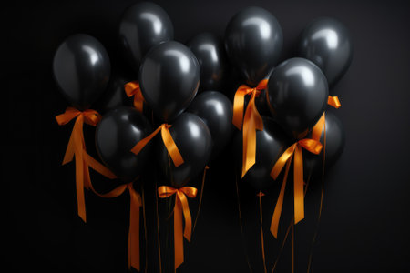 Black balloons and ribbons.の素材