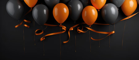 Black background with red balloons, illustration.の素材