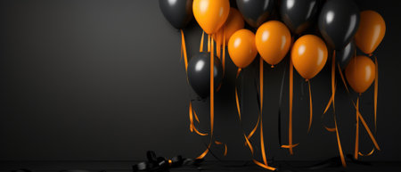 Black background with orange balloons.の素材