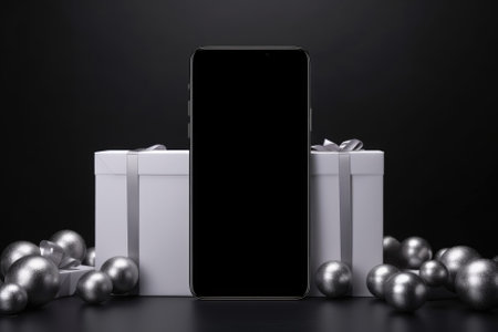 Black friday sale background with christmas gifts mobile phone mockup.の素材